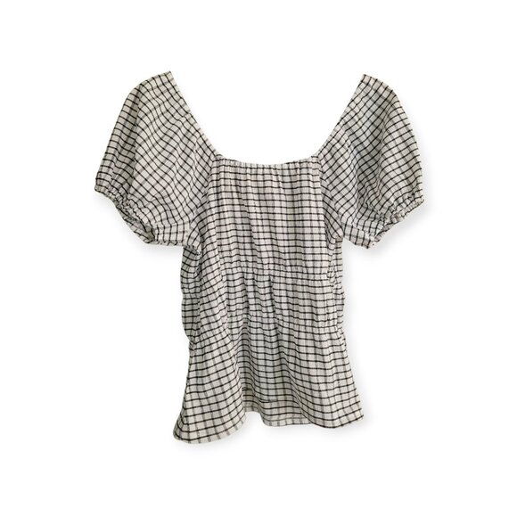 Madewell Gingham Tiered Keyhole Puff-Sleeve Black/White blouse size M NWT - Picture 3 of 11